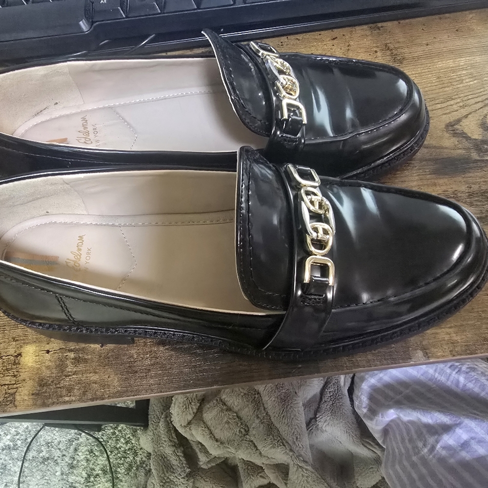 Sam Edelman Black Loafers with Gold Accents - Picture 5 of 13